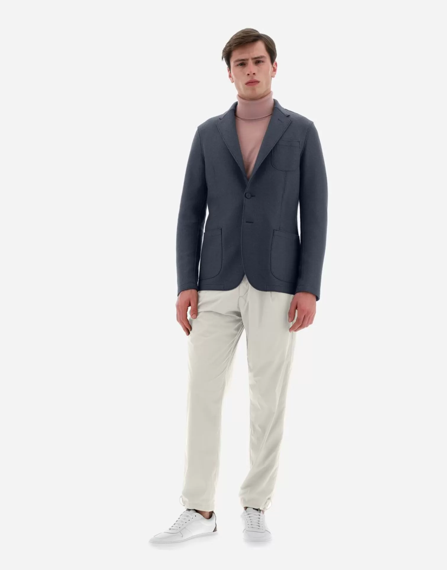 Herno Blazer Resort In Light Boiled Wool Blu Resort Outlet