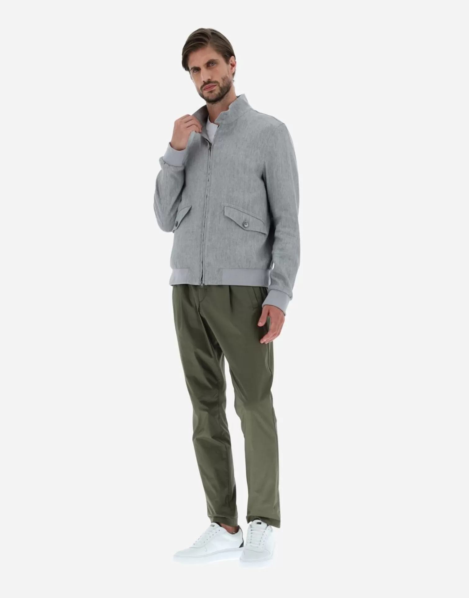 Herno Bomber In Classy Linen Grigio Chiaro Flash Sale