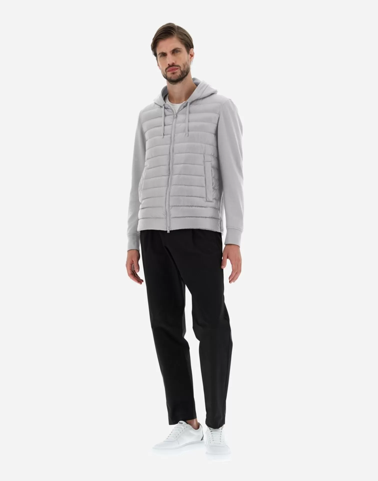 Herno Bomber In Nylon Ultralight E Felpa Grigio Chiaro Flash Sale