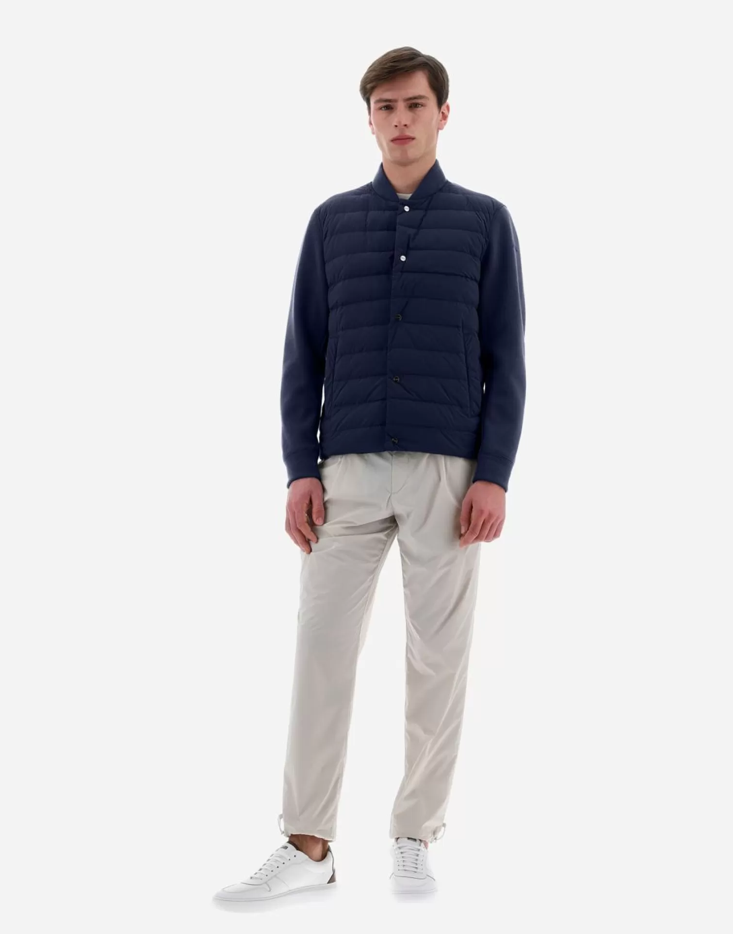 Herno Camicia Resort In Coupled Knit Effect E Light Nylon Stretch Blu Outlet