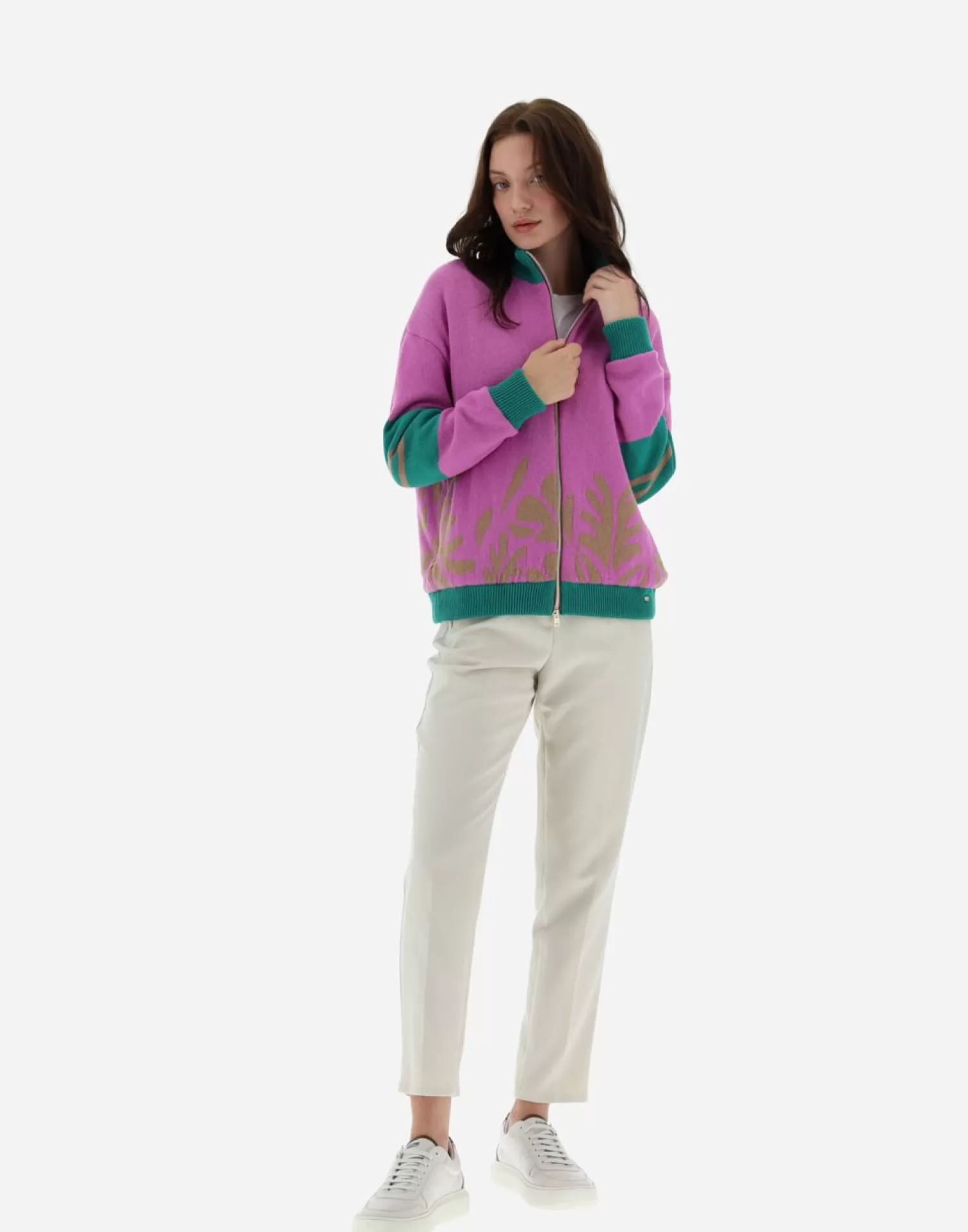 Herno Cardigan In Cashmere Flora Pervinca New