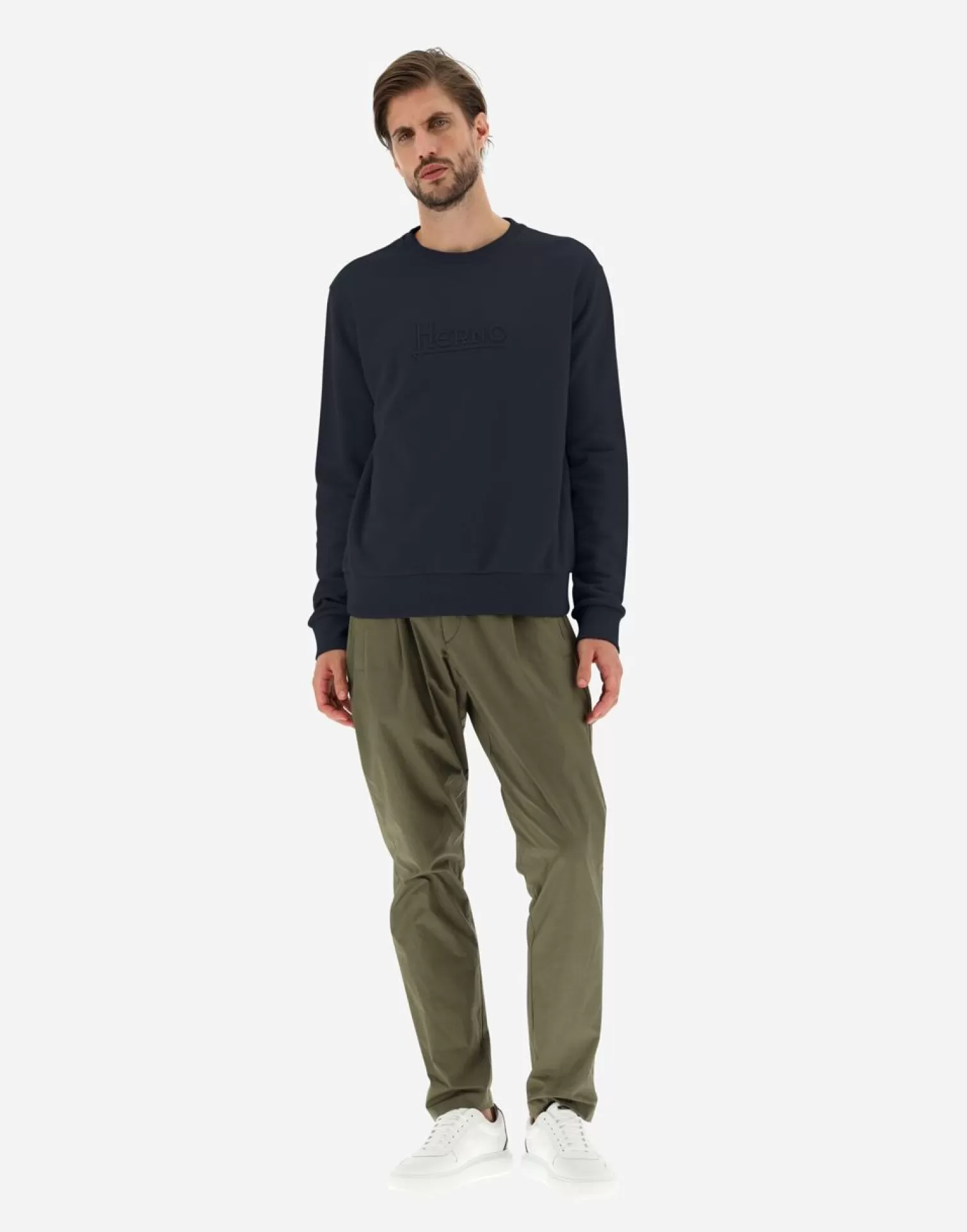 Herno Felpa In Cotton Sweater Blu Navy Online