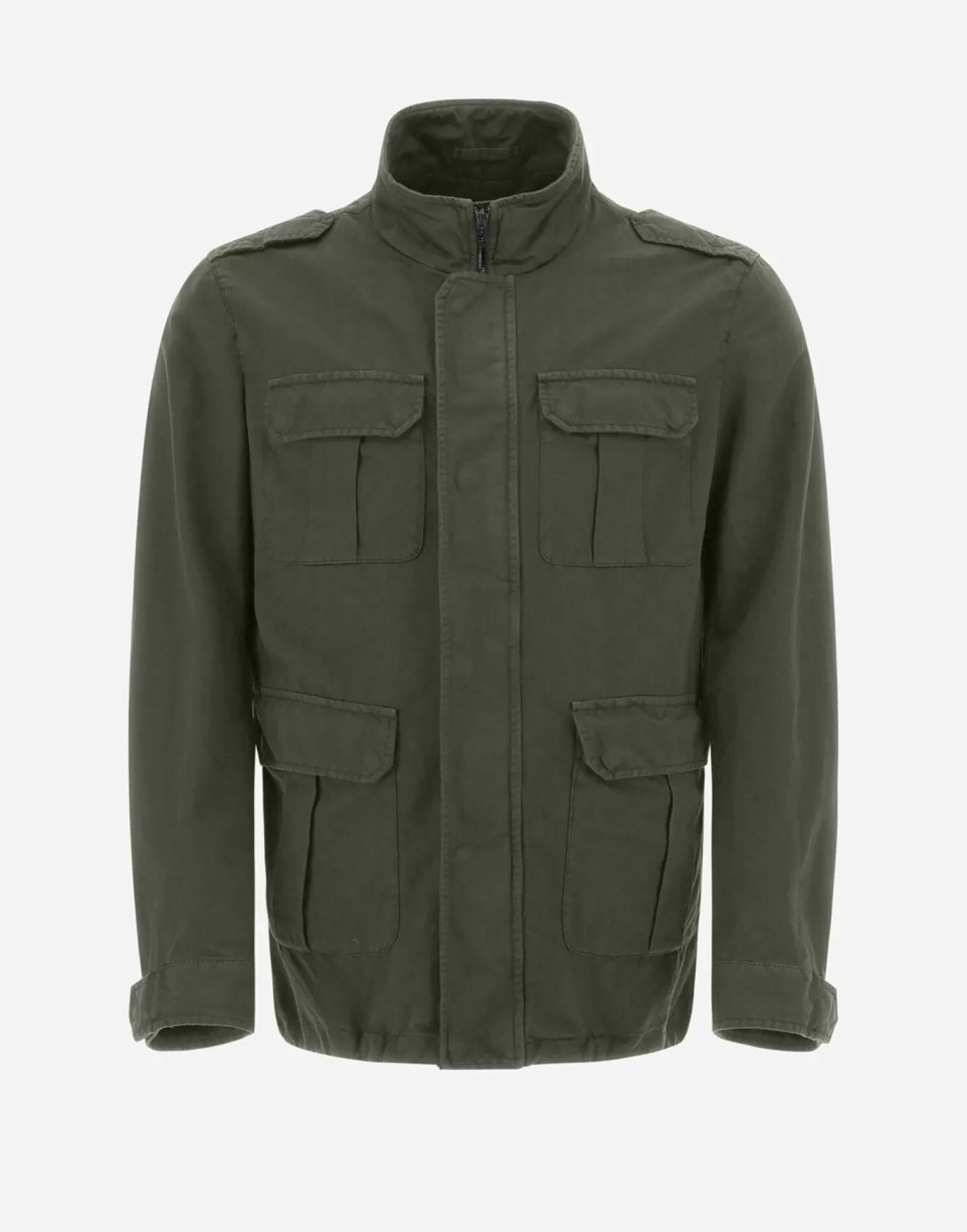 Herno Field Jacket In Cotone E Lino Tinto In Capo Militare Chiaro Outlet