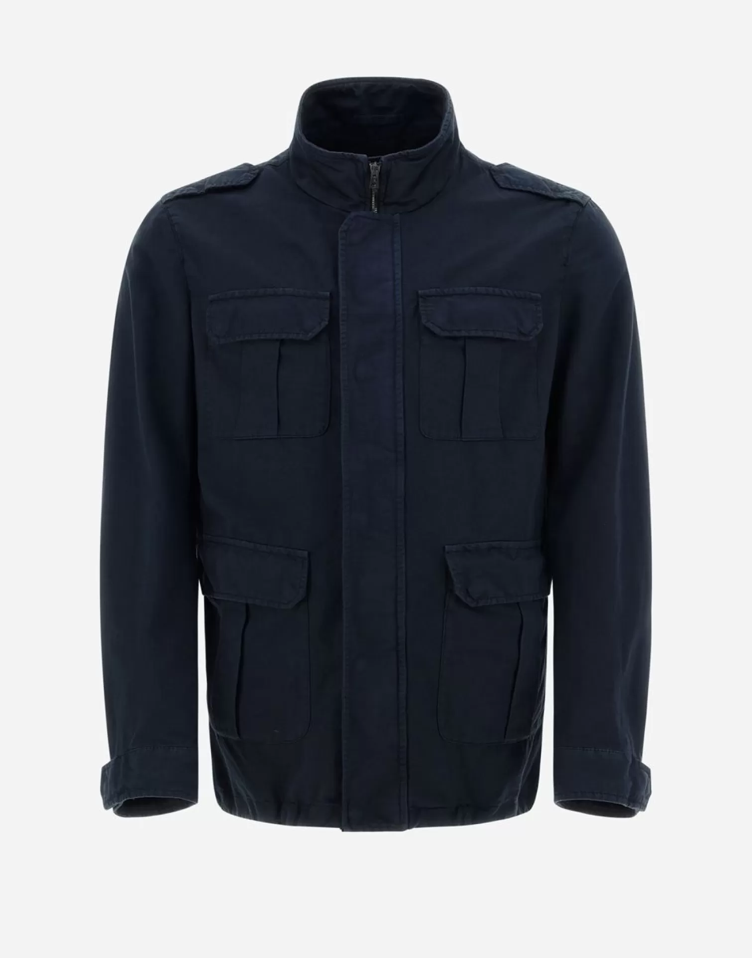 Herno Field Jacket In Cotone E Lino Tinto In Capo Blu Sale