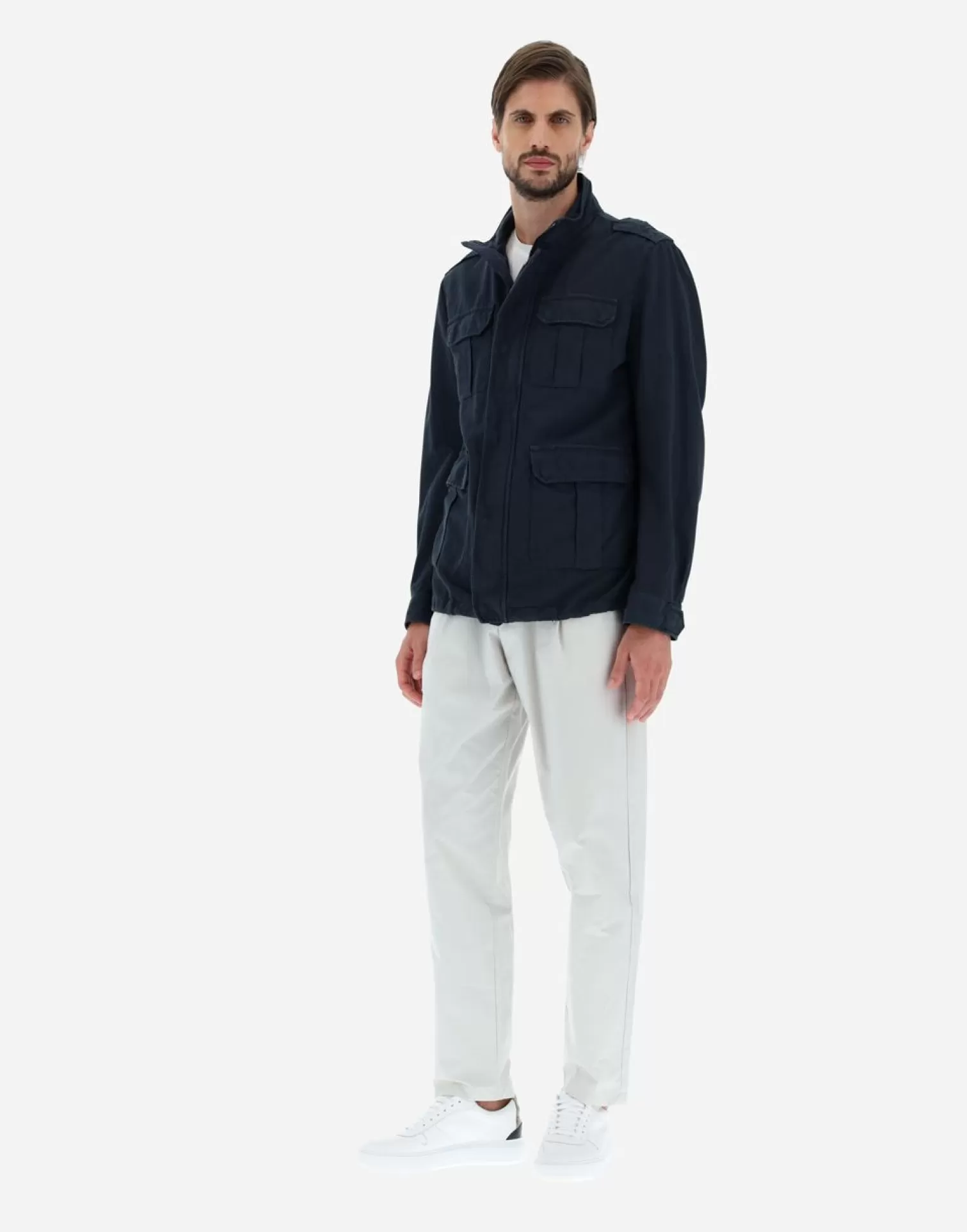 Herno Field Jacket In Cotone E Lino Tinto In Capo Blu Sale