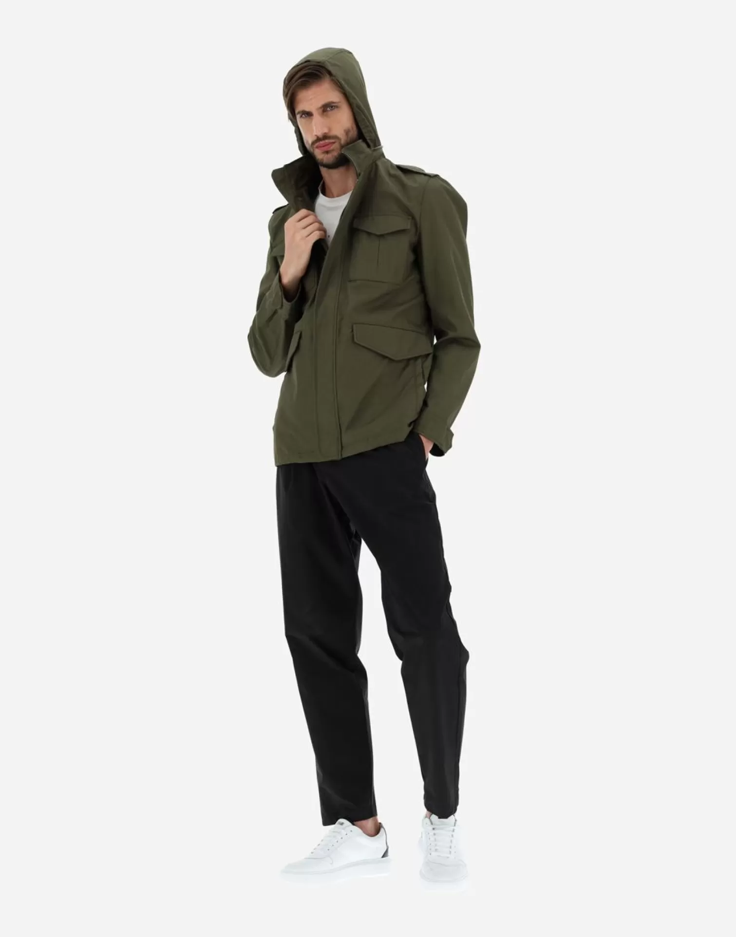 Herno Field Jacket In Light Cotton Stretch Militare Chiaro Store