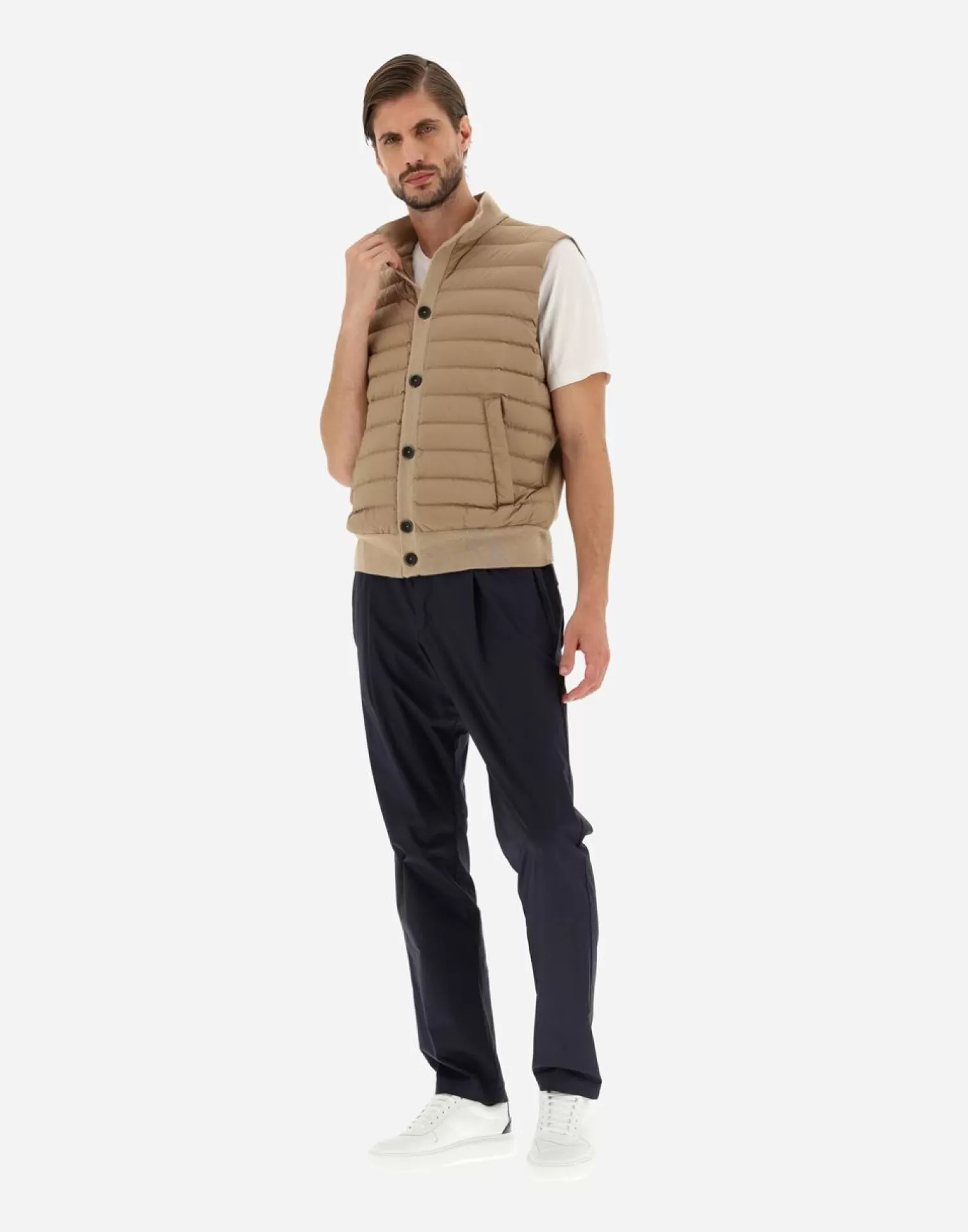 Herno Gilet In Lana Seta E Nuage Cammello/Bianco Outlet