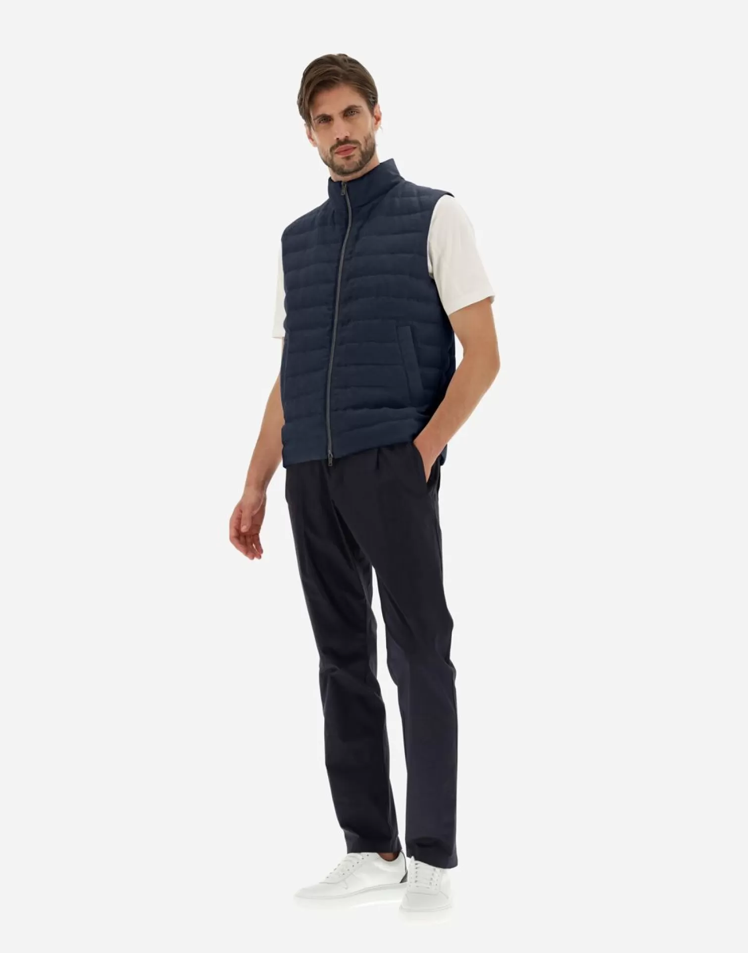 Herno Gilet In New Lino Blu/Bianco Cheap