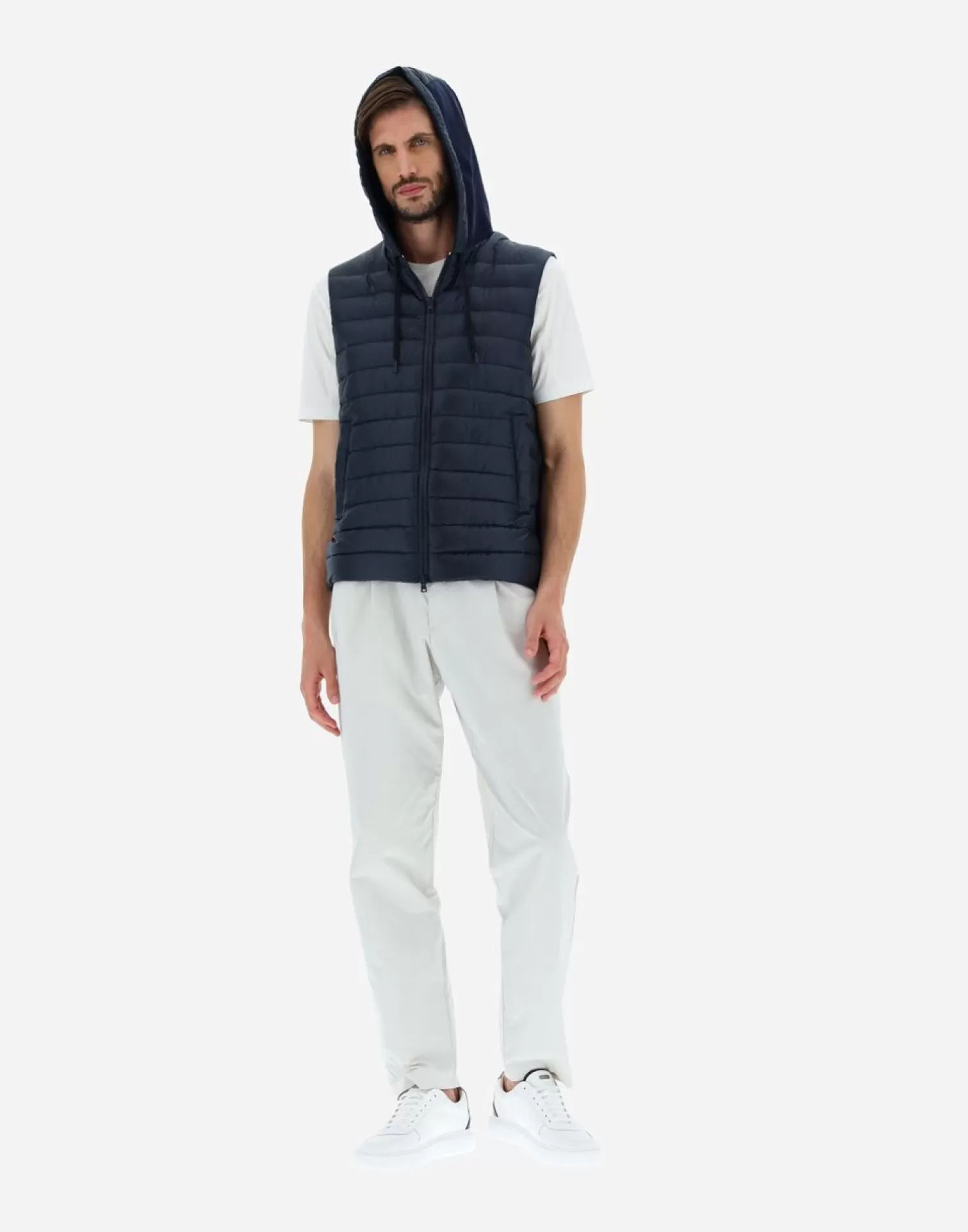 Herno Gilet In Nylon Ultralight E Felpa Blu Navy Discount