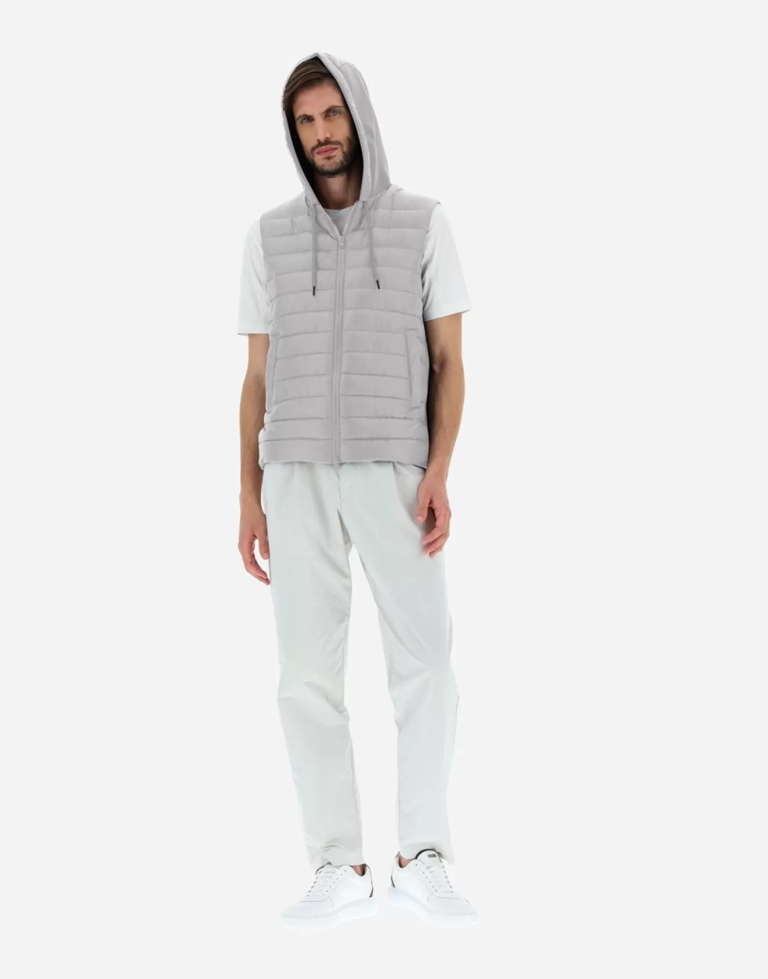 Herno Gilet In Nylon Ultralight E Felpa Grigio Chiaro Sale