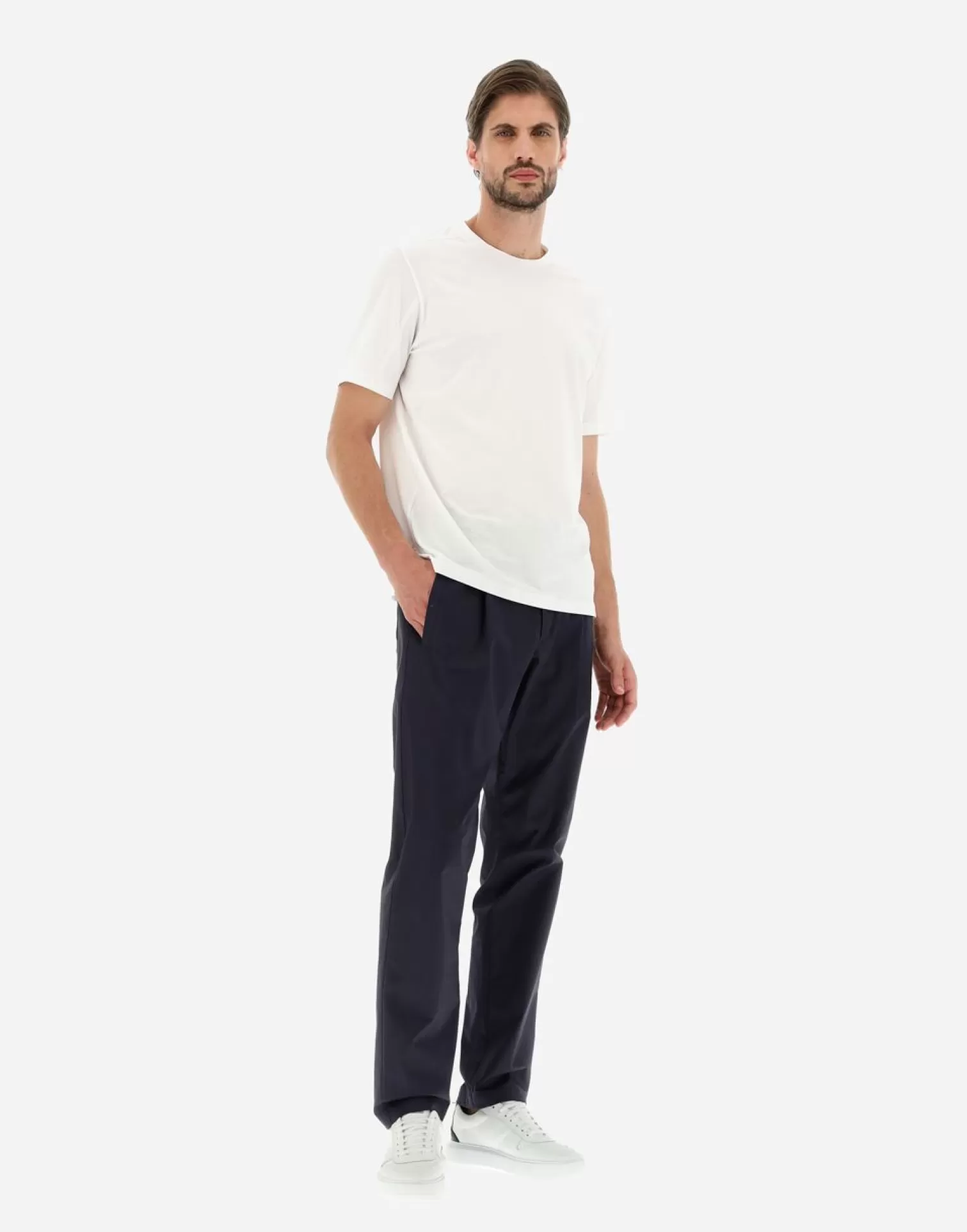 Herno Pantaloni In Light Cotton Stretch Blu Navy Online