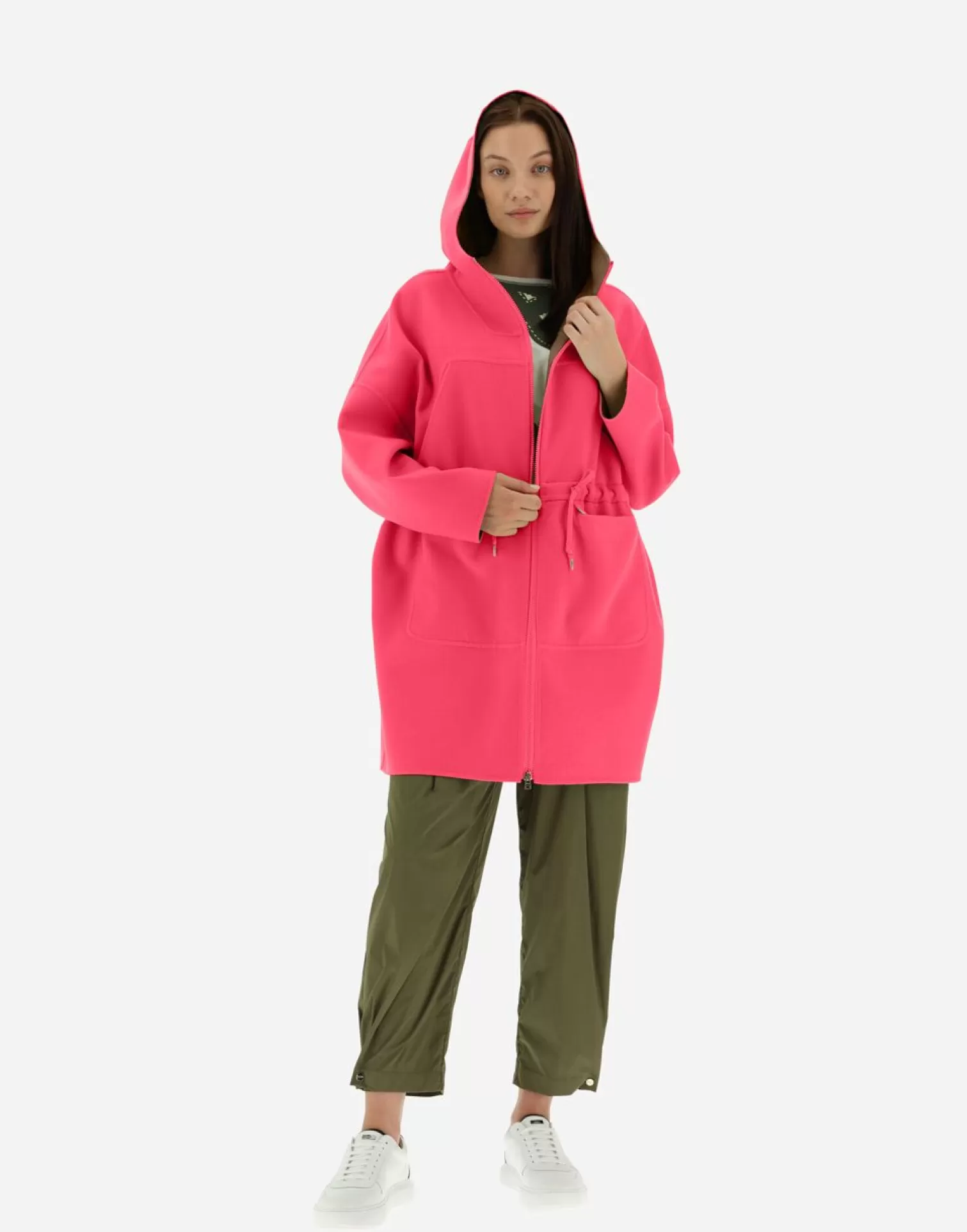 Herno Parka In Lana Double Rosa Fluo/Cammello Discount