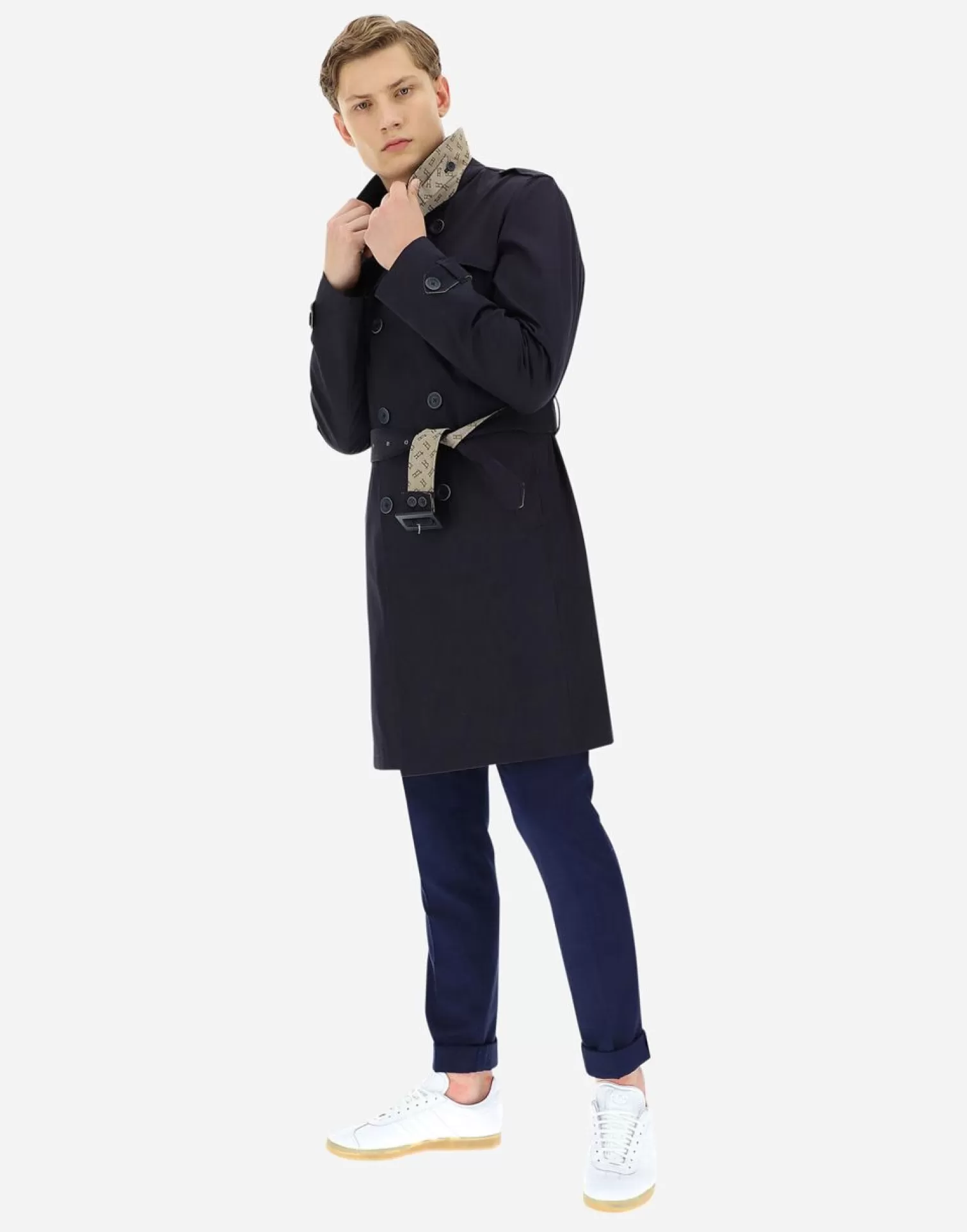 Herno Trench In Delon E Monogram Blu Navy Discount