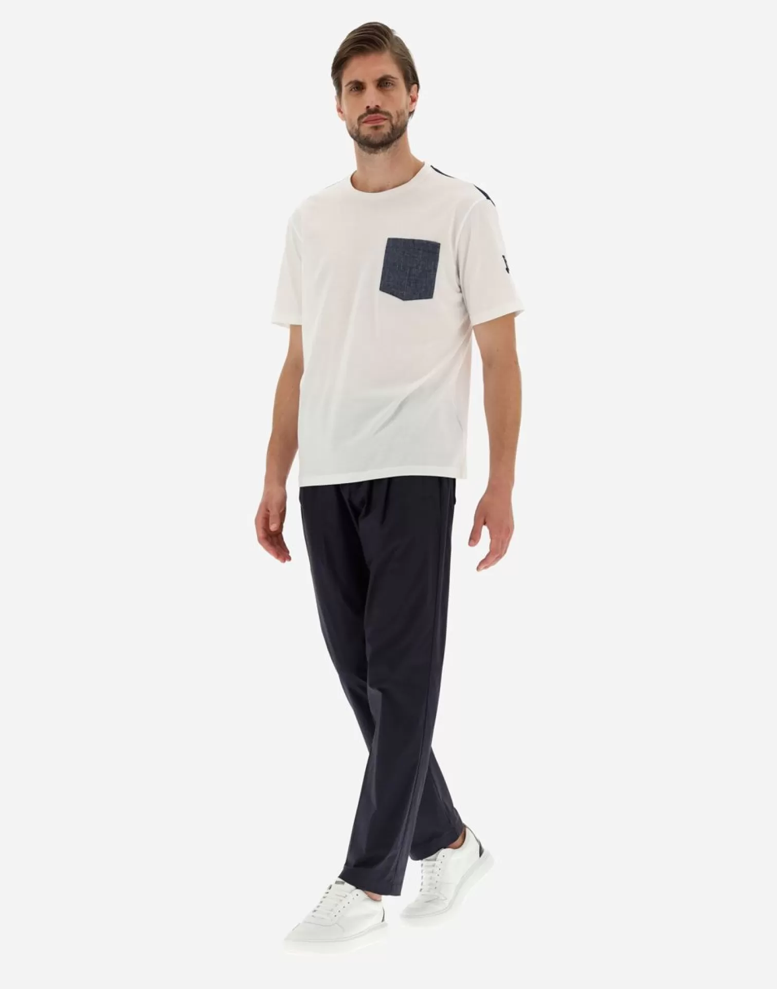 Herno T-Shirt In Cotton Jersey Bianco/Blu Outlet