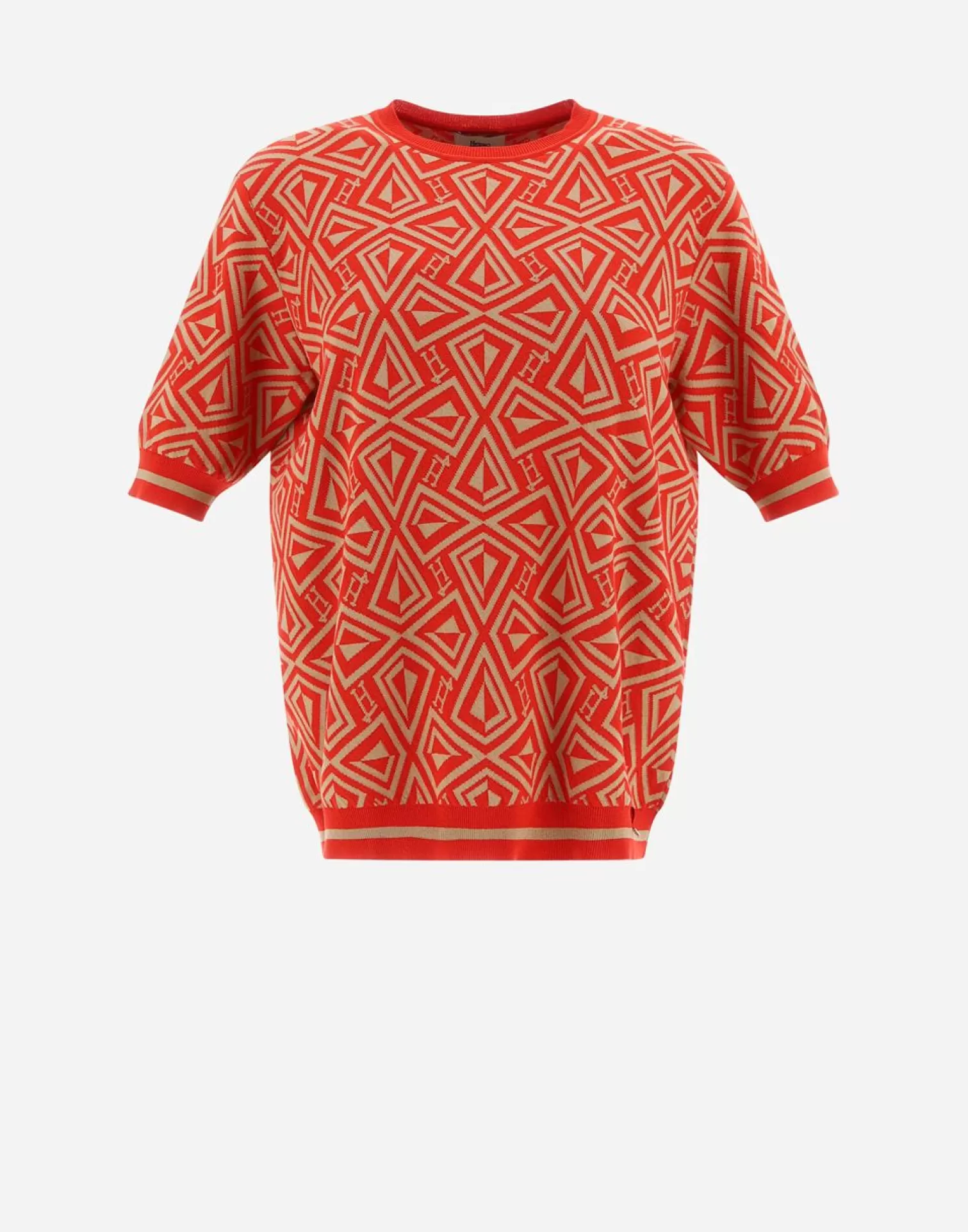 Herno T-Shirt In Geometric Monogram Jacquard Rosso/Cammello Cheap