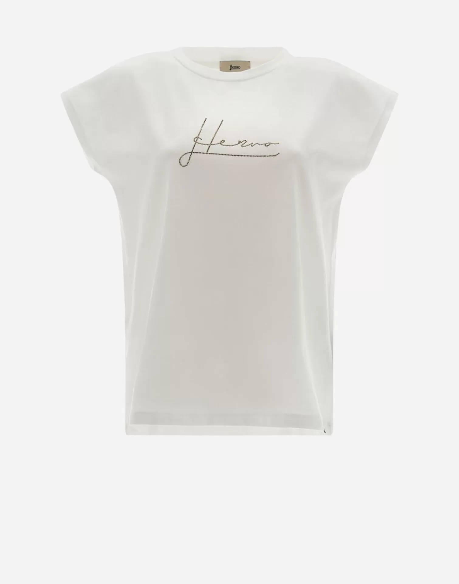 Herno T-Shirt In Interlock Jersey Con Strass Bianco/Marrone Flash Sale